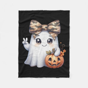 Funny Halloween Camouflage Camo Ghost Hello Huntin Fleece Blanket