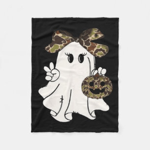 Funny Halloween Camouflage Camo Ghost Hello Huntin Fleece Blanket