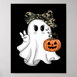 Funny Halloween Camouflage Camo Ghost Hello Huntin Poster