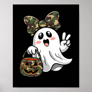 Funny Halloween Camouflage Camo Ghost Hello Huntin Poster