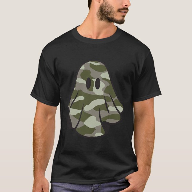 Funny Halloween Camouflage Camo Ghost Hello Huntin T-Shirt (Front)