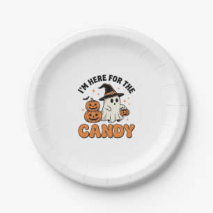 Funny Halloween Candy Ghost Pumpkin Vintage Design Paper Plate