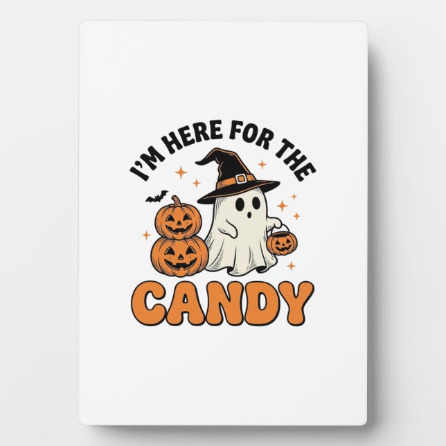 Funny Halloween Candy Ghost Pumpkin Vintage Design Plaque (Front)