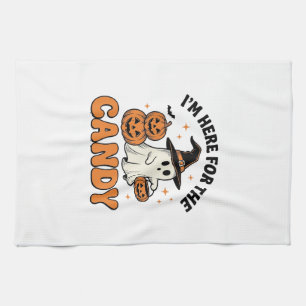 Funny Halloween Candy Ghost Pumpkin Vintage Design Tea Towel