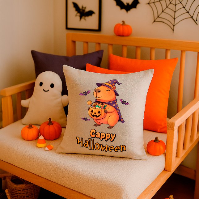 Funny Halloween Capybara Spooky Cute Décor Cushion (Creator Uploaded)