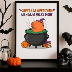 Funny Halloween Capybara wizard Witch Cauldron Poster