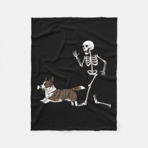 Funny Halloween Cardigan Welsh Corgi And Skeleton  Fleece Blanket