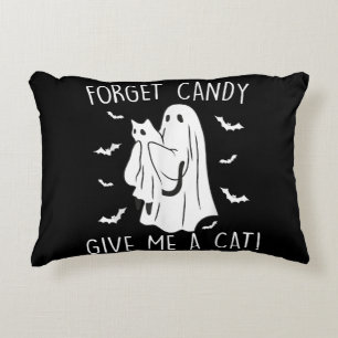 Funny Halloween Cat Ghost Forget Candy Give Me Cat Decorative Cushion