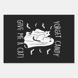 Funny Halloween Cat Ghost Forget Candy Give Me Cat Wrapping Paper Sheet