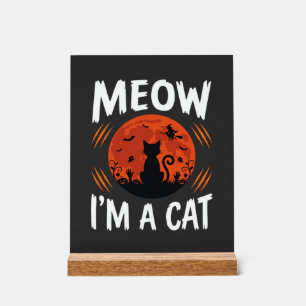 Funny Halloween Cat Moon Silhouette Graphic Acrylic Sign