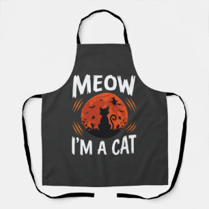 Funny Halloween Cat Moon Silhouette Graphic Apron