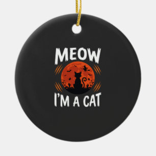 Funny Halloween Cat Moon Silhouette Graphic Ceramic Tree Decoration