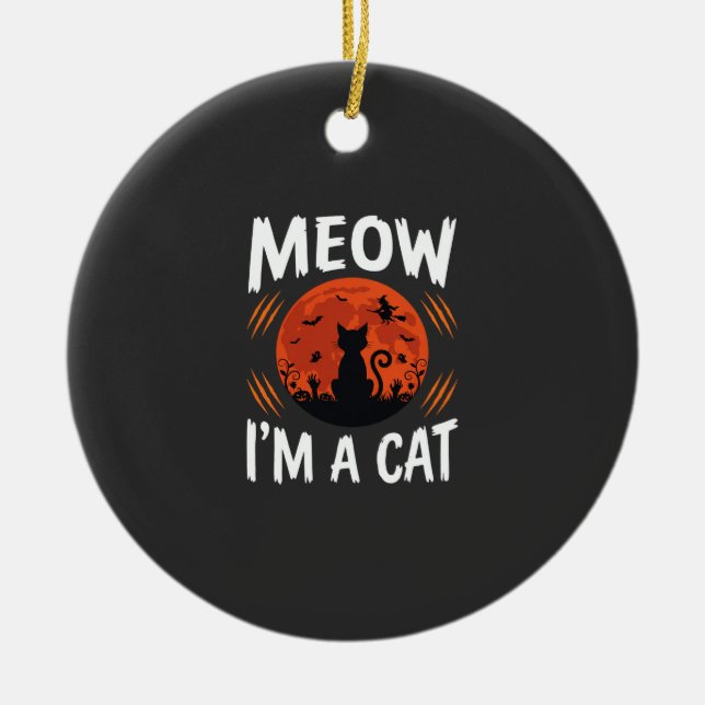 Funny Halloween Cat Moon Silhouette Graphic Ceramic Tree Decoration (Front)