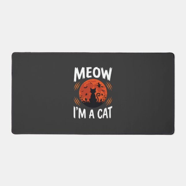 Funny Halloween Cat Moon Silhouette Graphic Desk Mat (Front)