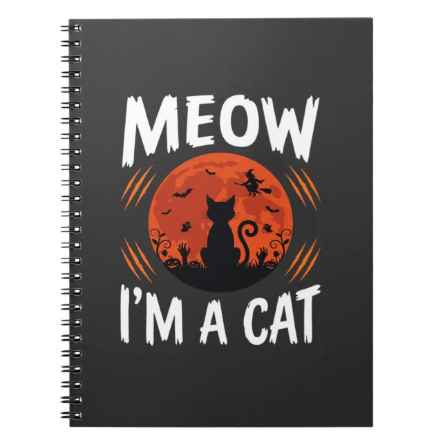 Funny Halloween Cat Moon Silhouette Graphic Notebook (Front)
