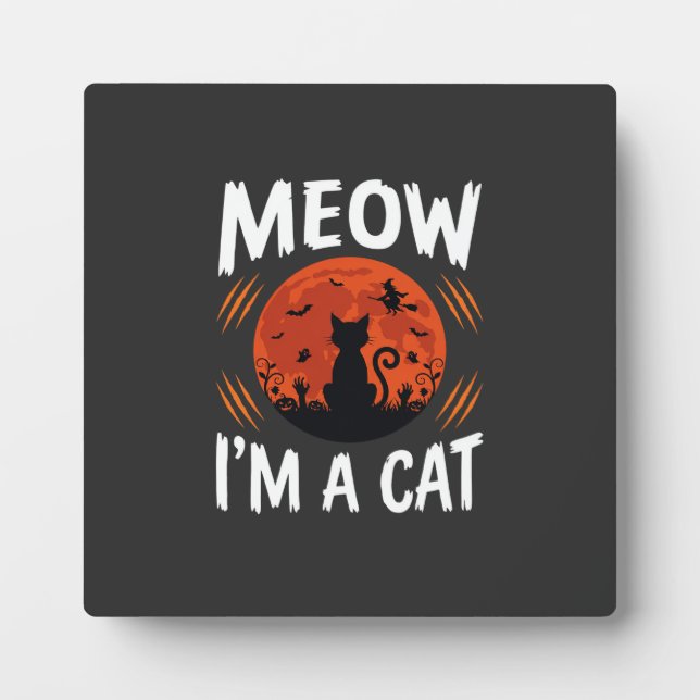 Funny Halloween Cat Moon Silhouette Graphic Plaque (Front)
