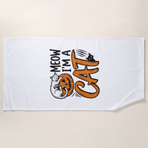 Funny Halloween Cat Pumpkin Typography Shirt Desig Beach Towel