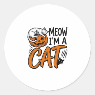Funny Halloween Cat Pumpkin Typography Shirt Desig Classic Round Sticker