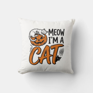 Funny Halloween Cat Pumpkin Typography Shirt Desig Cushion