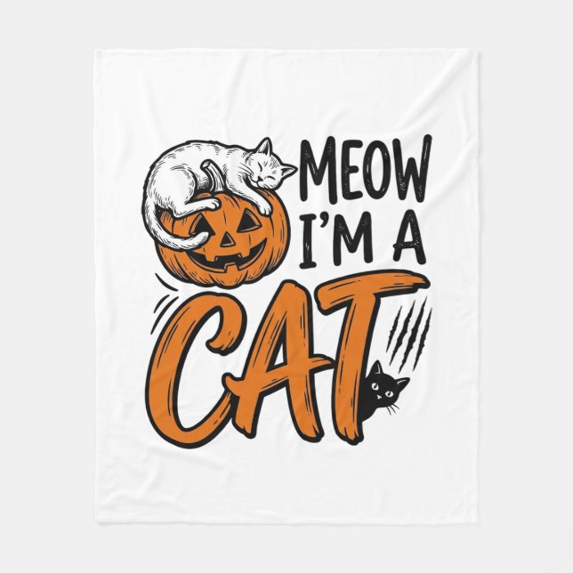 Funny Halloween Cat Pumpkin Typography Shirt Desig Fleece Blanket (Front)
