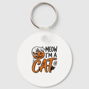 Funny Halloween Cat Pumpkin Typography Shirt Desig Key Ring