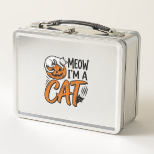 Funny Halloween Cat Pumpkin Typography Shirt Desig Metal Lunch Box