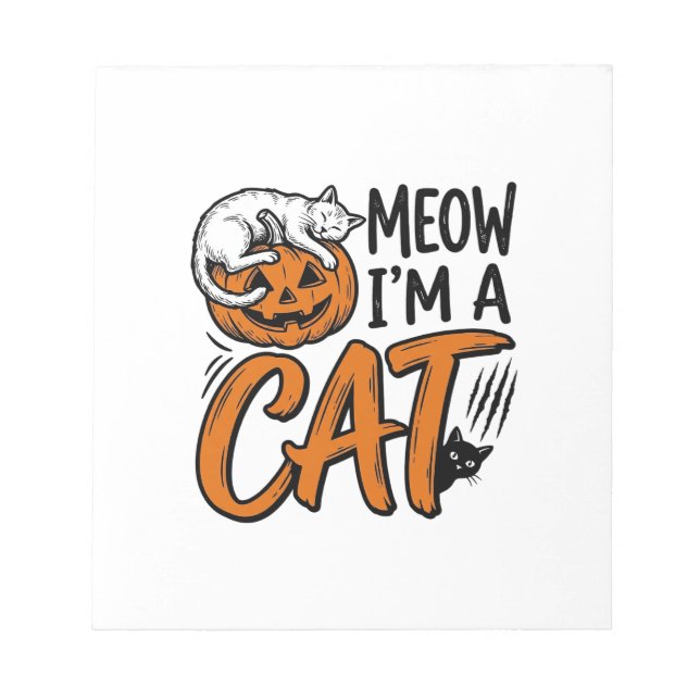 Funny Halloween Cat Pumpkin Typography Shirt Desig Notepad (Front)