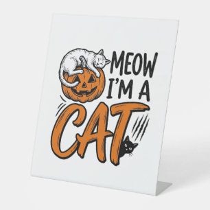 Funny Halloween Cat Pumpkin Typography Shirt Desig Pedestal Sign