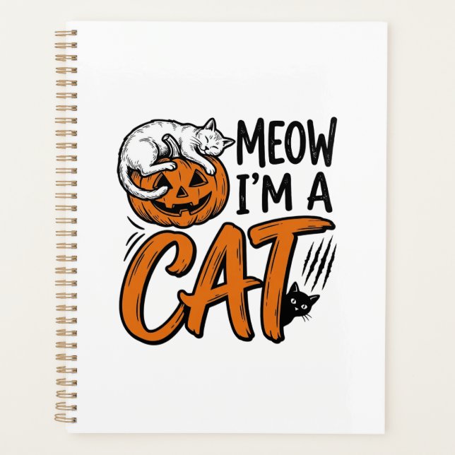 Funny Halloween Cat Pumpkin Typography Shirt Desig Planner (Front)