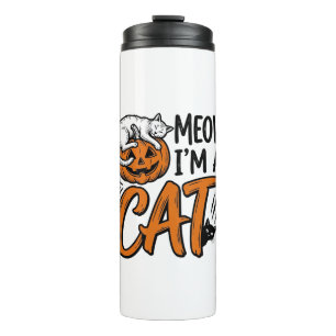 Funny Halloween Cat Pumpkin Typography Shirt Desig Thermal Tumbler
