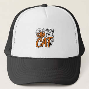 Funny Halloween Cat Pumpkin Typography Shirt Desig Trucker Hat