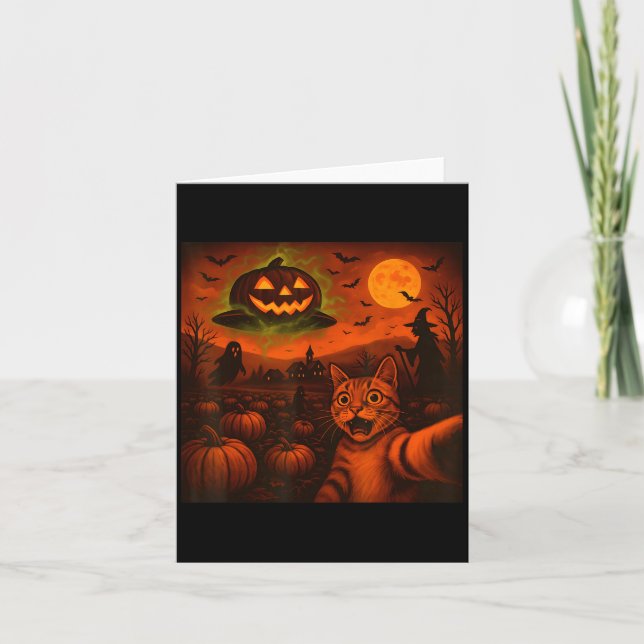 Funny Halloween Cat Selfie Pumpkin Ghost  Card (Front)
