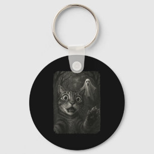 Funny Halloween Cat Selfie With Soky Cat Ghost Lov Key Ring