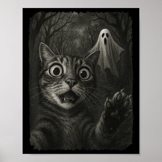 Funny Halloween Cat Selfie With Soky Cat Ghost Lov Poster (Front)