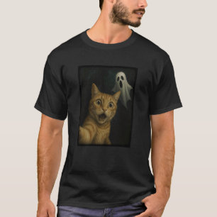 Funny Halloween Cat Selfie with Spooky Ghost for M T-Shirt
