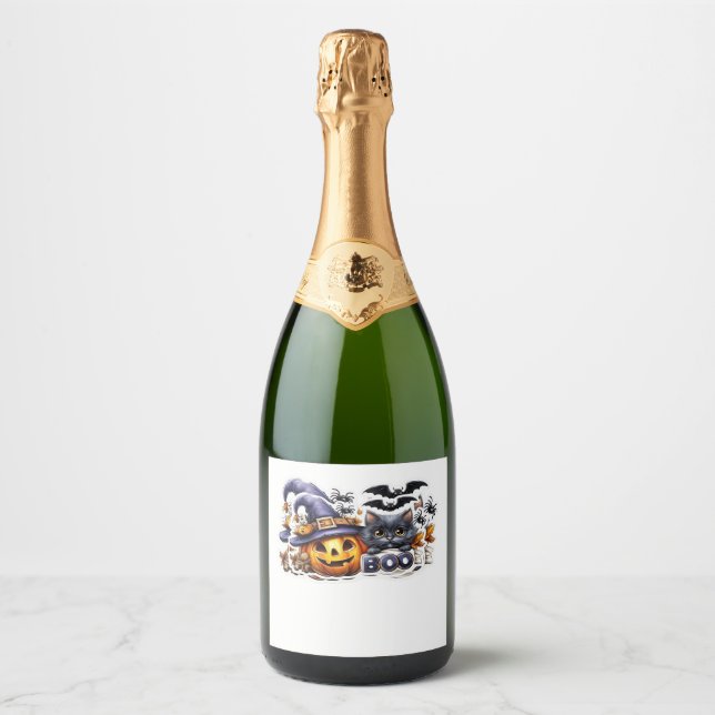 Funny Halloween Cat Sticker � Witch Hat, Pumpkin a (Front)