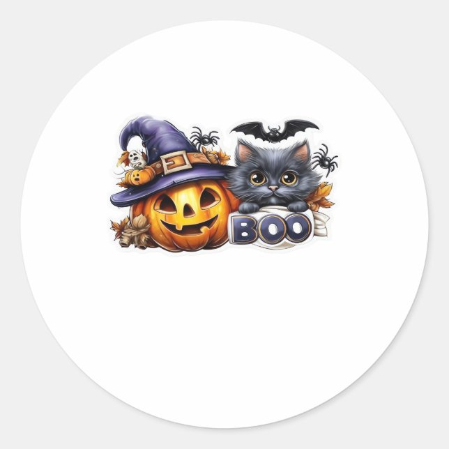 Funny Halloween Cat Sticker � Witch Hat, Pumpkin a (Front)