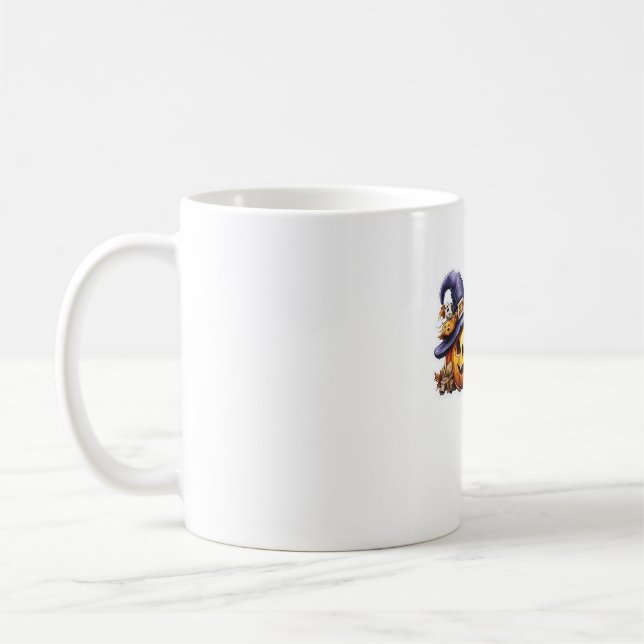 Funny Halloween Cat Sticker – Witch Hat, Pumpkin a Coffee Mug (Left)