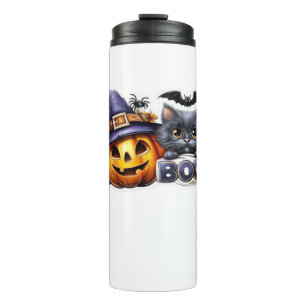 Funny Halloween Cat Sticker – Witch Hat, Pumpkin a Thermal Tumbler
