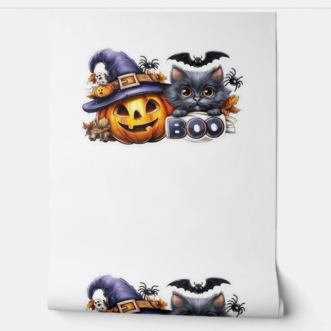 Funny Halloween Cat Sticker – Witch Hat, Pumpkin a Wallpaper (Unrolling)