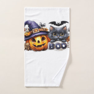 Funny Halloween Cat Sticker Witch Hat, Pumpkin an Hand Towel