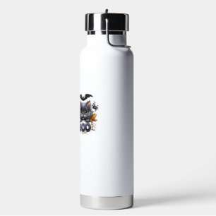 Funny Halloween Cat Sticker Witch Hat, Pumpkin an Water Bottle