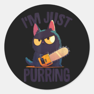 Funny Halloween Cat With Chainsaw Murderous Black Classic Round Sticker