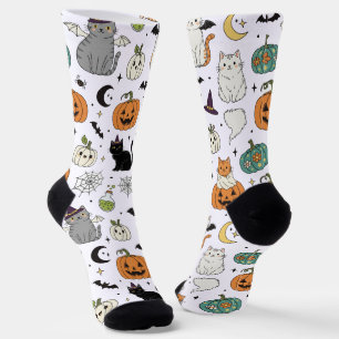 Funny Halloween Cats and Pumpkins Socks