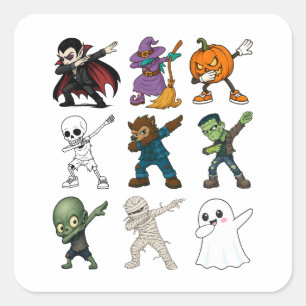 Funny Halloween Characters Dabbing Square Sticker