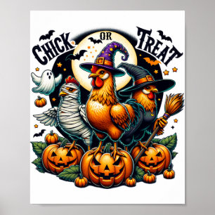 Funny Halloween Chick Or Treat Pumpkin Spooky Seas Poster