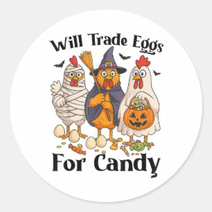 Funny Halloween Chicken Trade Eggs For Candy Trick Classic Round Sticker