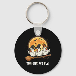 Funny Halloween Chicken Witches Broomstick Spooky  Key Ring