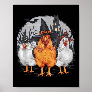 Funny Halloween Chickens Witch Spooky Season Poster