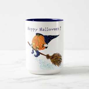 Funny Halloween Coffee Mug Witch Pumpkin Flying